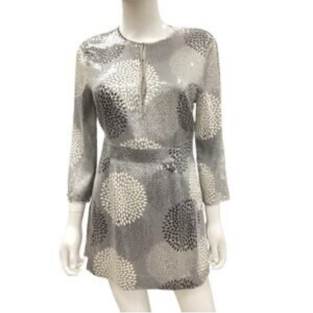 Tory Burch Silk Fully Sequins Tunic Mini dress Gray Patterned
